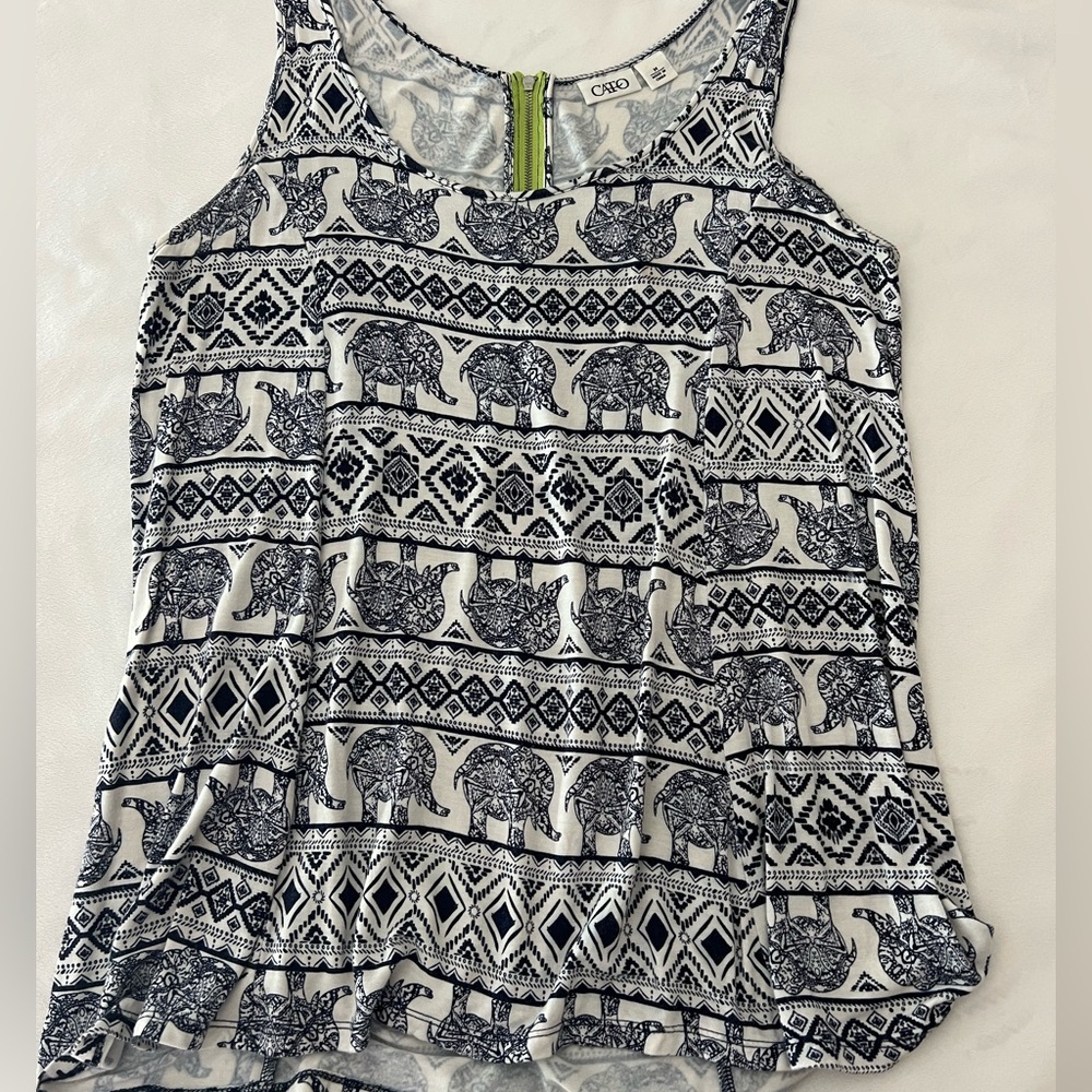 Cato Navy & White Elephant Print Tank